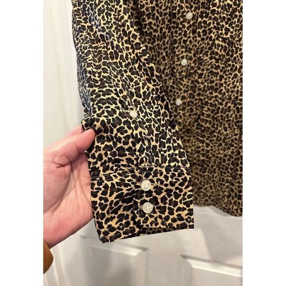 J. Crew Factory Women’s Button Down Cotton Poplin Shirt Leopard Print Size Large - Picture 4 of 6